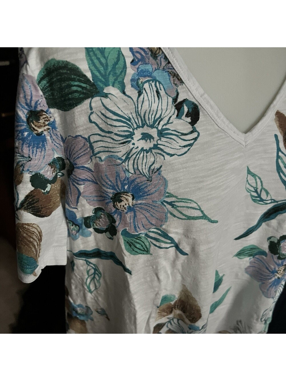 Chicos Boho Floral Swing Top 2/L Angled Side Panels Cotton Modal Slub Knit - Picture 5 of 9